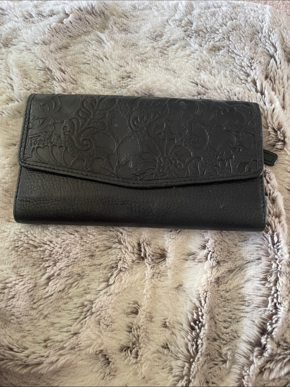 Fossil Black Floral-Embossed Leather Wallet
